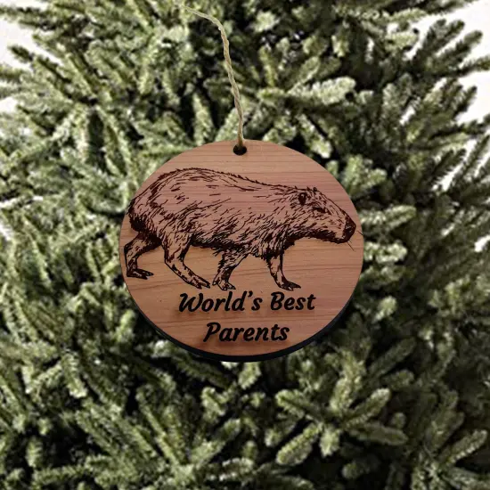 Worlds Best Parents Capybara - Cedar Ornament {1}