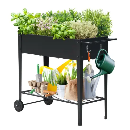 Outdoor Rolling Planter Storage Box Metal Frame with Extra Mesh Tires Black {2}