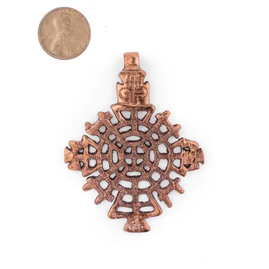 Awasa Ethiopian Copper Cross Pendant (65x50mm): Authentic Ethiopian East African Design for Jewelry & Necklace Making {2}