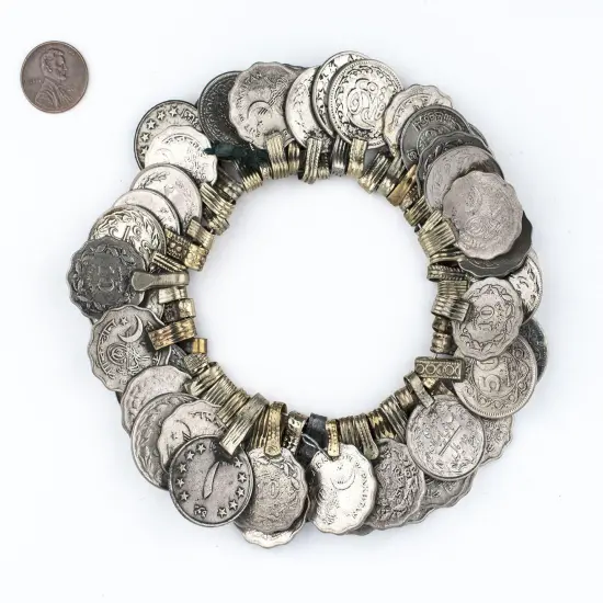The Bead Chest Vintage Afghan Coin Bunch Afghanistan Silver Flat White Metal Large Hole {2}