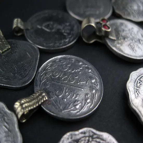 The Bead Chest Old Coin Pendants Set of 8 23mm Afghanistan Silver White Metal Large Hole {2}