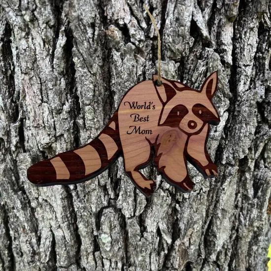 Raccoon Worlds Best Mom - Cedar Ornament {2}