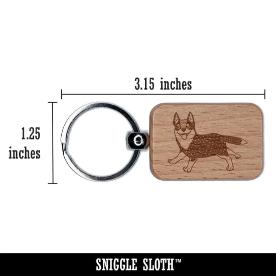Cartoon Australian Cattle Dog Engraved Wood Rectangle Keychain Tag Charm {2}