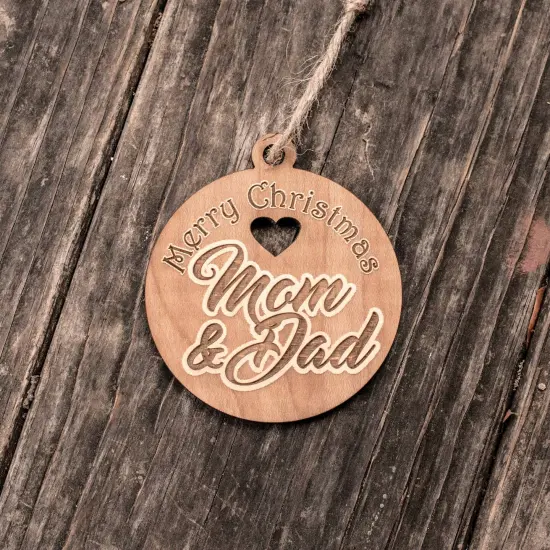 Ornament - Merry Christmas Mom and Dad - Raw Wood 3x3in {2}