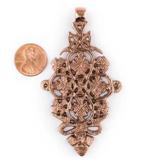 Adama Copper Coptic Cross Pendant (45x85mm): Authentic Ethiopian East African Design for Jewelry & Necklace Making {2}