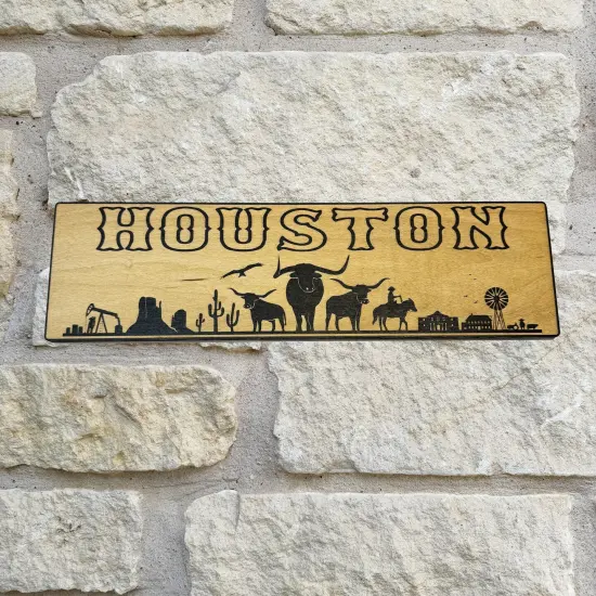 Houston Plaque with Landscape BLACK Sign 3x11 {2}