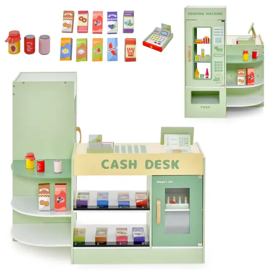 Kids Wooden Supermarket Play Toy Set With Checkout Counter-Green {4}