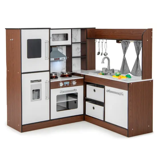 Wooden Corner Play Kitchen With Water Circulation System And Lights-Brown {3}