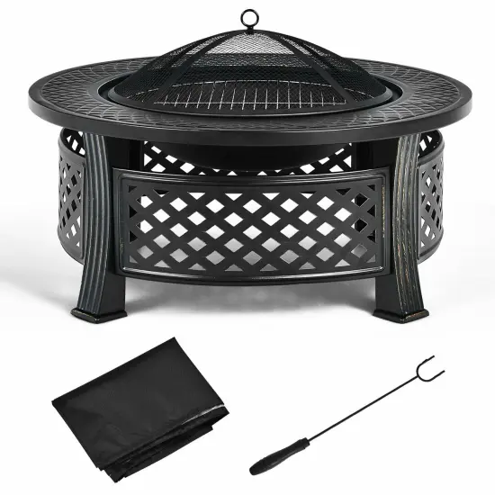 Outdoor Fire Pit with BBQ Grill and High-temp Resistance Finish {1}