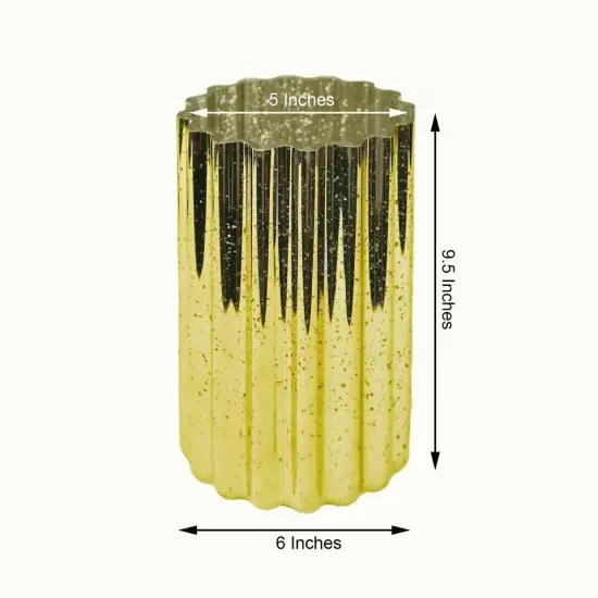 GOLD 9" Wavy Design Mercury GLASS Hurricane CANDLE HOLDER {5}