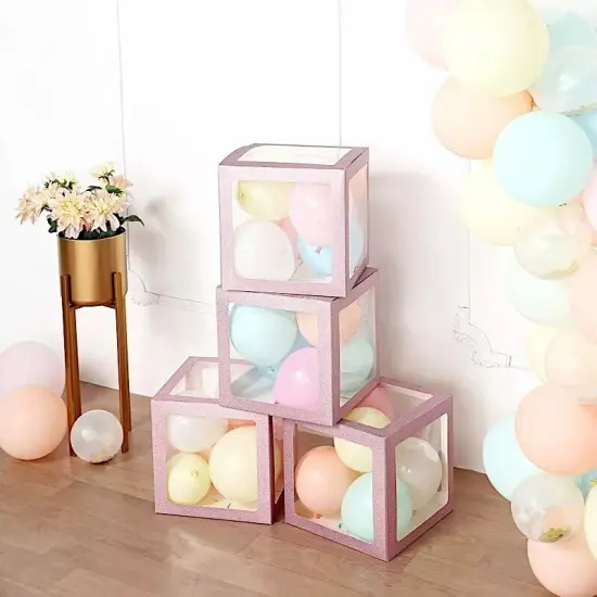 BLUSH 12" Transparent Balloon Boxes with Glittered Trim Centerpiece {2}