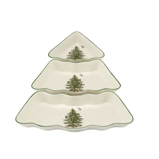 Spode Christmas Tree 3 Piece Tree Dip Bowl Set {1}