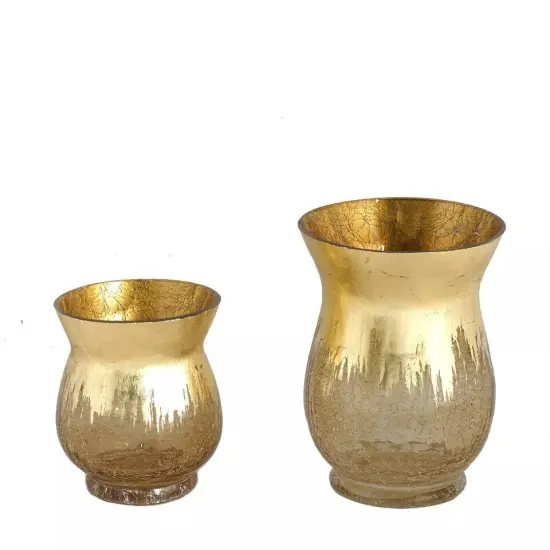 4 GOLD 6" tall Crackle Glass Candle Holders Vases {2}