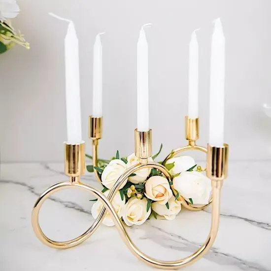 9" x 6" GOLD Metal 5 Arm Candelabra Taper CANDLE HOLDER {3}