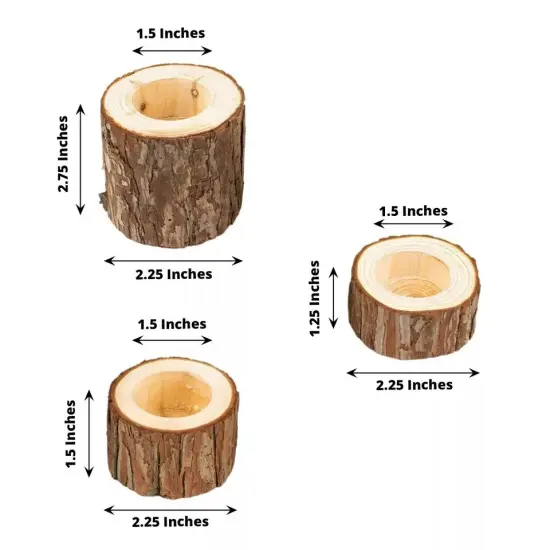 3 NATURAL Round Assorted Wood Slice Tea Light CANDLE HOLDERS {3}