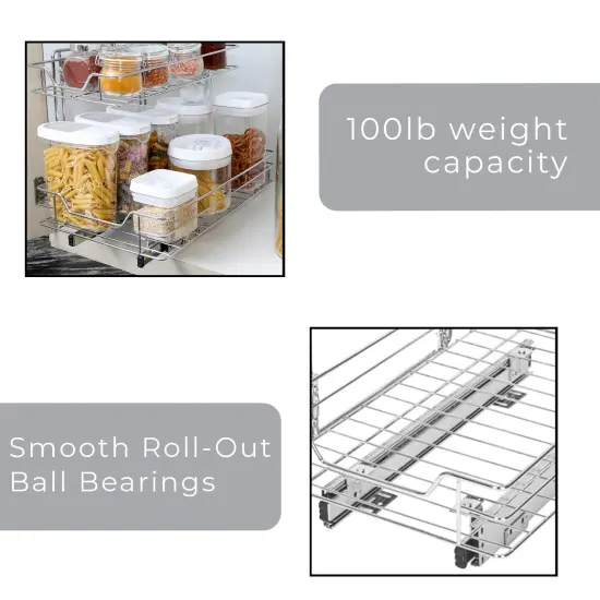 Smart Design 2-Tier Pull Out Cabinet Shelf - Medium - 14 x 18-32 - Chrome {6}