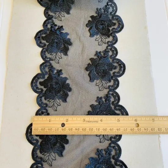 Kitcheniva 5.5" Wide Black Floral Embroidered Double-Edged Tulle {3}
