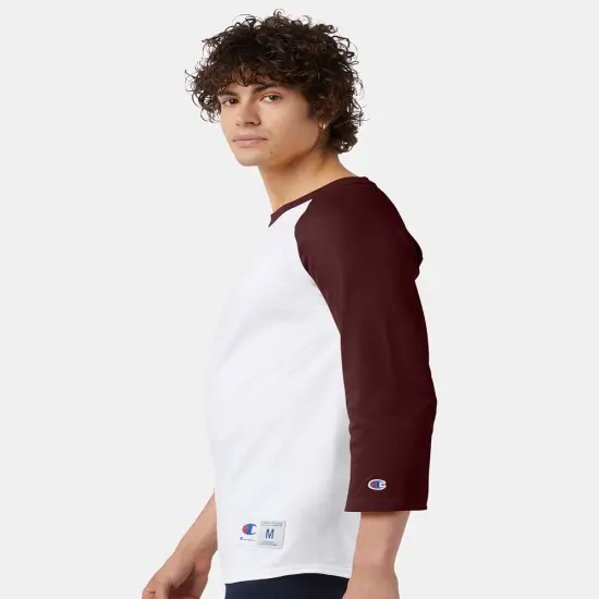 Champion&reg; Three-Quarter Raglan Sleeve Baseball T-Shirt Oxford grey/ navy {4}