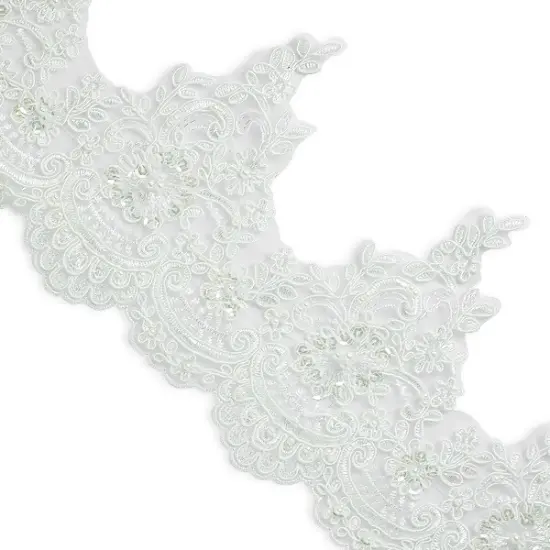 10 yards of Marie Embroidered Organza Lace Trim with Pearls and Sequin | 10 yard cut Ivory {1}