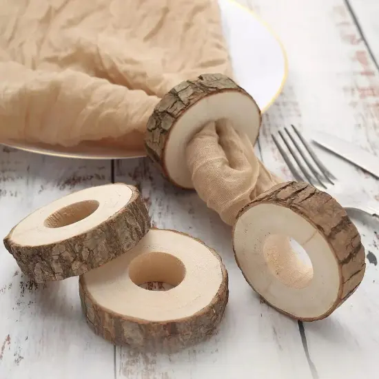 4-Pieces Birch Wood Slices Napkin Rings {5}