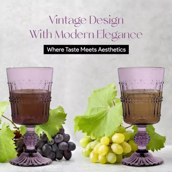 American Atelier Vintage Beaded Wine Glasses, Set of 4, 9 Oz Capacity - Purple {4}