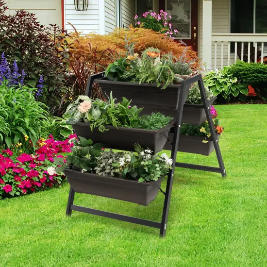Black 3-Tier Vertical Raised Garden Planter Bed with 5 Plant Boxes and 2 Built-in Handles {2}
