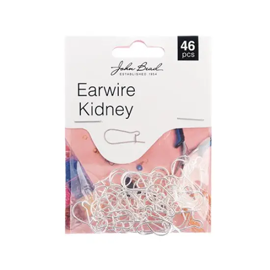 John Bead Must Have Findings 19x10mm Ear Wire Kidney, 46pcs Silver {2}