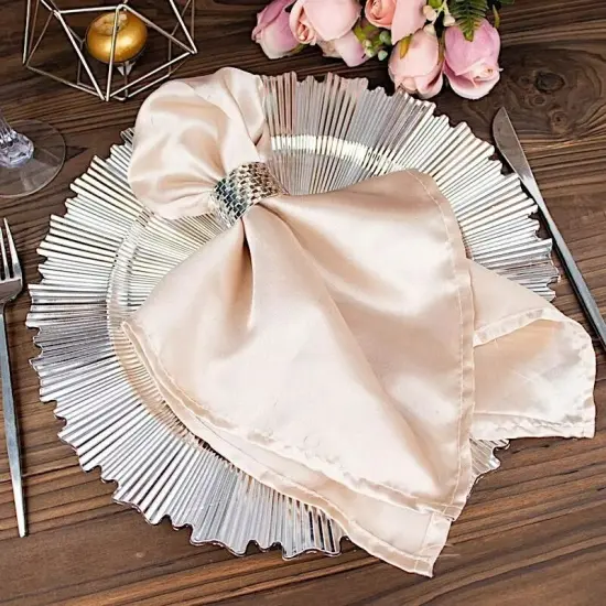 SILVER 6 Plastic 13" Sunray Round CHARGER PLATES Scalloped Rim {2}