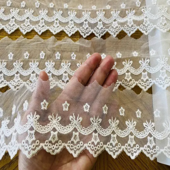 Kitcheniva 2.5" Wide Bright White Floral Embroidered Lace Mesh {1}
