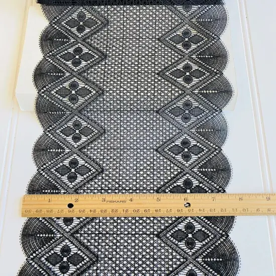 Kitcheniva 7.5" Wide Black Embroidered Double-edged Tulle Trim {3}