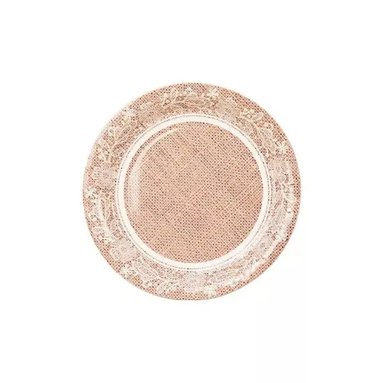 25 NATURAL 9" Burlap Print Floral Lace Paper Dinner PLATES {1}
