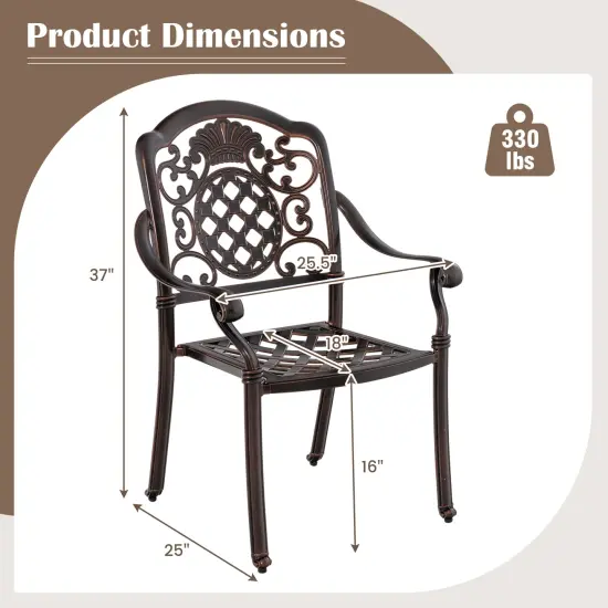 Patio Cast Aluminum Dining Chairs Set Of 2 Metal Armchairs Stackable-Copper {5}