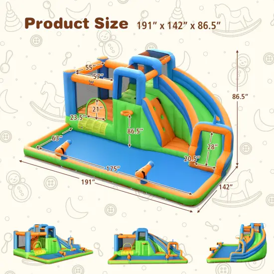 7-in-1 Inflatable Giant Water Park Bouncer with Dual Climbing Walls and 735W Blower {3}