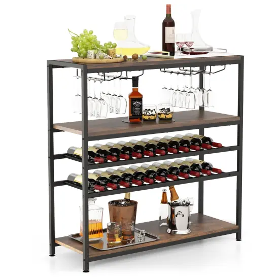 5-tier Wine Rack Table With Glasses Holder {3}