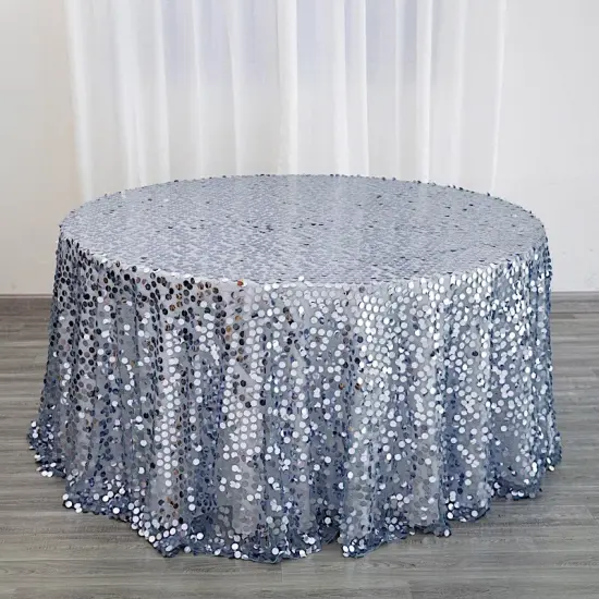 120" Large Payette Sequin Round Tablecloth Dusty blue {4}