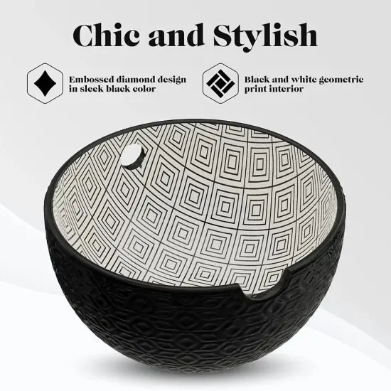 American Atelier Ramen Bowl with Chopsticks | Set of 2 | Embossed Black Design {3}