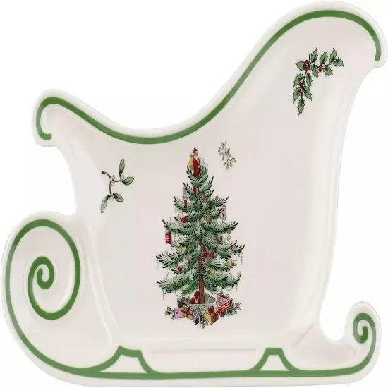 Spode Christmas Tree Embossed Sleigh Plate | 9 &ndash; Inch | Made of Fine Earthenware {1}