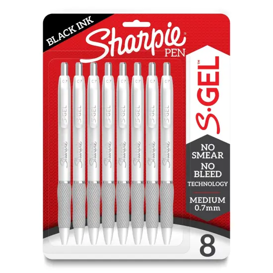 S-Gel, Gel Pens, Medium Point (0.7mm), Pearl White Body, Black Gel Ink Pens, 8 Count {1}