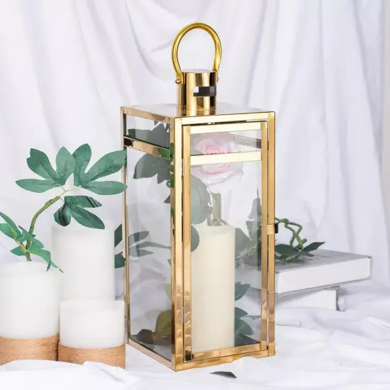 GOLD 17" tall Metal Lantern Candle Holder Party Wedding Events {3}