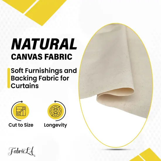 FabricLA Canvas Fabric Roll - 7oz Weight - 62" Wide Cotton Canvas Fabric by the Yard | Premium Duck Cloth for Painting, Upholstery, & Crafts | Natural {6}