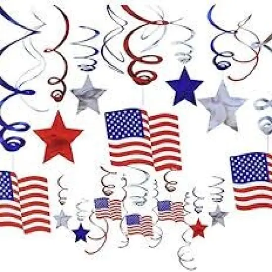 32" Patriotic Hanging Swirl Decorations - 30 Pc. {2}