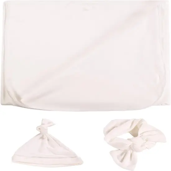 FabricLA Baby's Coming Home Swaddle Set with Blanket - 3 Pieces Grey stripe {4}