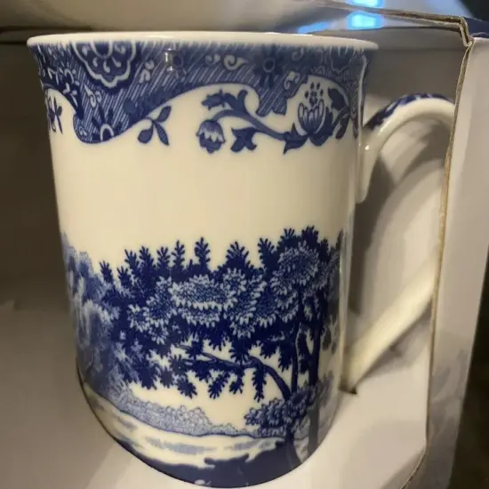 Spode Blue Italian Mug & Coaster Set 12 Oz, Large Handle, Made of Fine Porcelain {2}