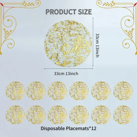 12-Pieces Metallic Round Disposable Placemats {2}