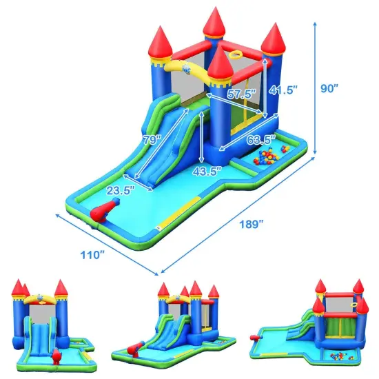 Inflatable Bounce House Castle Water Slide With Climbing Wall And 550w Blower {5}