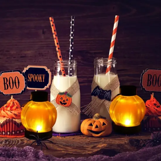 12Pcs LED Pumpkin Tea Lights Flickering Candles Flameless Halloween Party Decor {3}