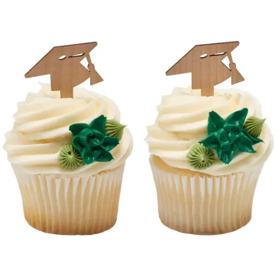 Graduation Wooden hat with tassels Cupcake Cake Pics - set of 12 {2}