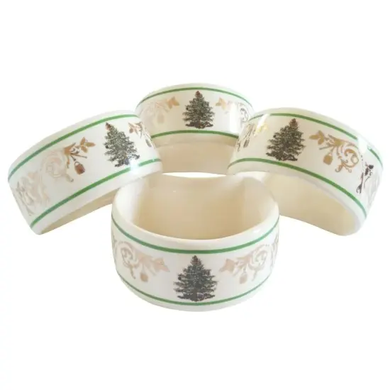 Spode Christmas Tree Napkin Ring, Gold, Set of 4 {3}