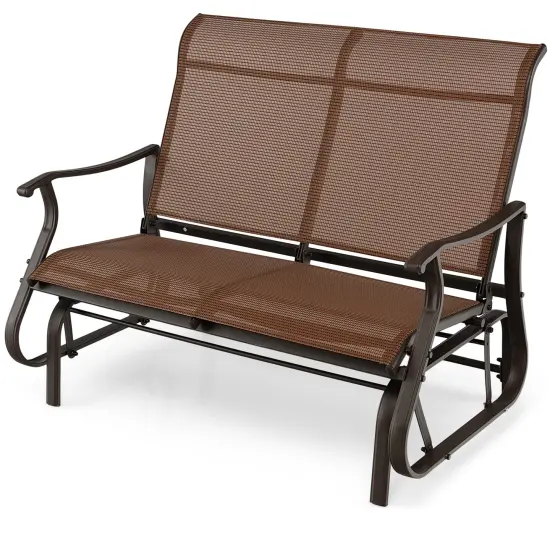 2-Person Patio Glider Bench with High Back and Curved Armrests-Brown {4}