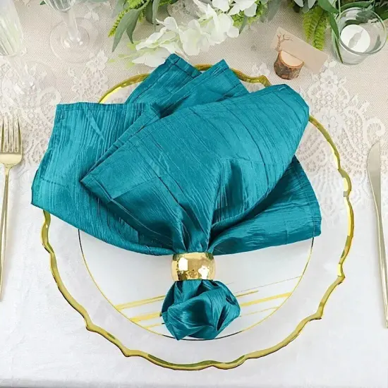 5 TEAL Accordion Crinkle TAFFETA DINNER NAPKINS {2}
